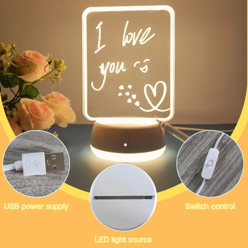 1Pc Innovative and Beautiful DIY Writing Board 3D Night Light, USB Power Switch Control, Acrylic Light Board with Pen,Warm Light