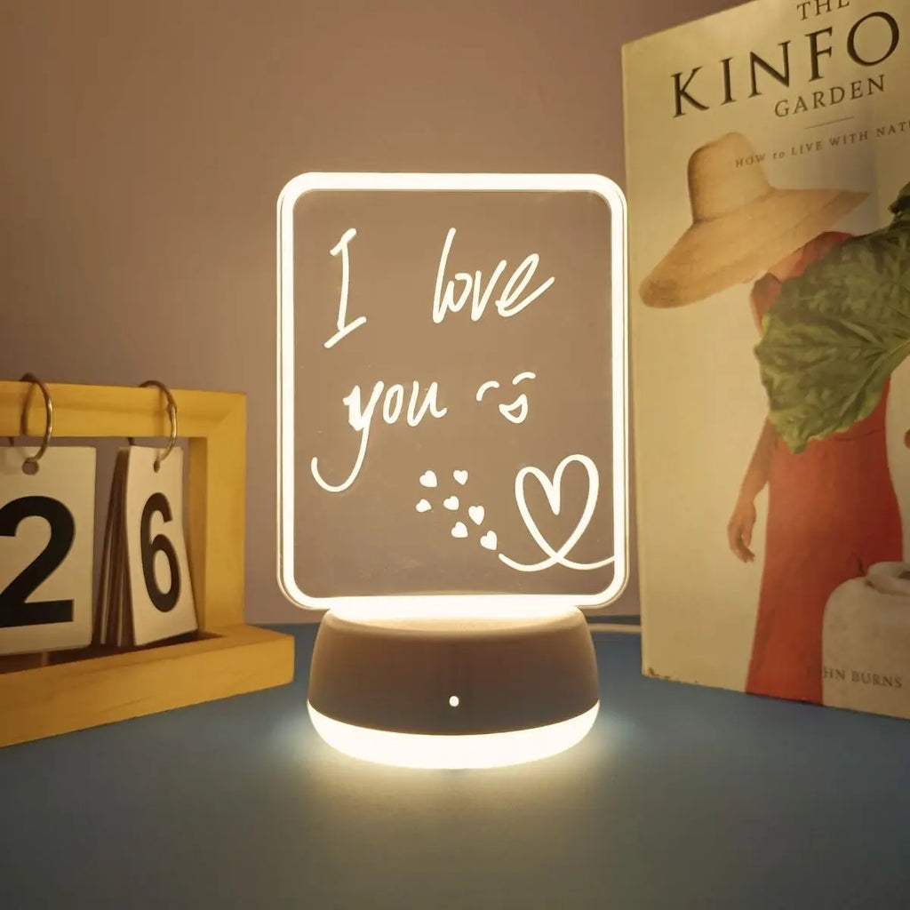 1Pc Innovative and Beautiful DIY Writing Board 3D Night Light, USB Power Switch Control, Acrylic Light Board with Pen,Warm Light