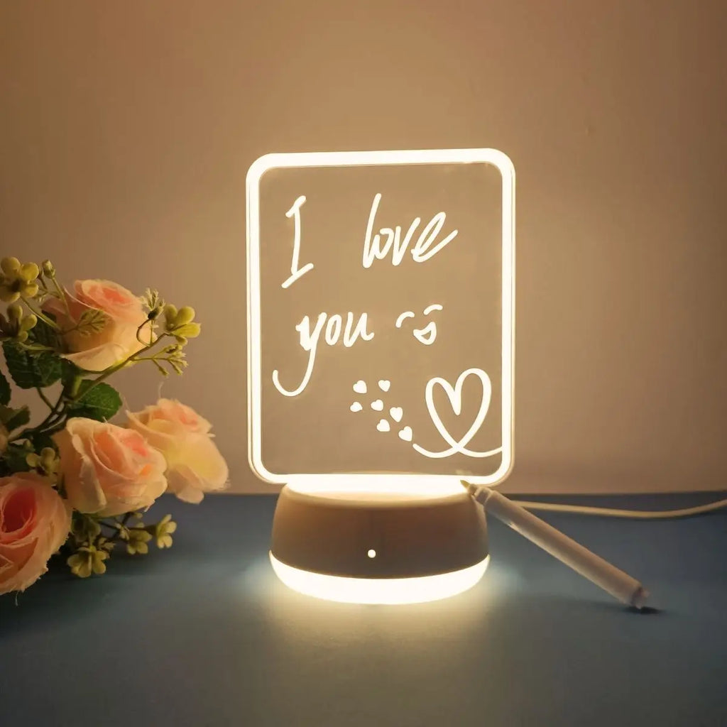 1Pc Innovative and Beautiful DIY Writing Board 3D Night Light, USB Power Switch Control, Acrylic Light Board with Pen,Warm Light