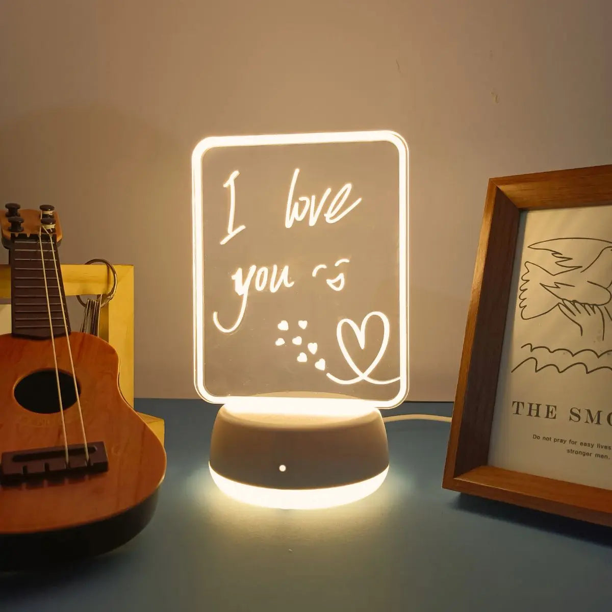 1Pc Innovative and Beautiful DIY Writing Board 3D Night Light, USB Power Switch Control, Acrylic Light Board with Pen,Warm Light